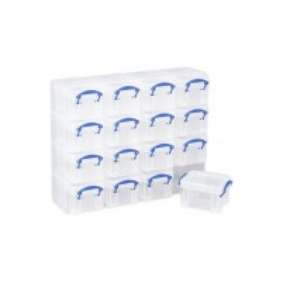 Really Useful Box Organiser, 16 x 0.14 Litre Storage Boxes in a Clear Plastic Organiser and Clear Boxes