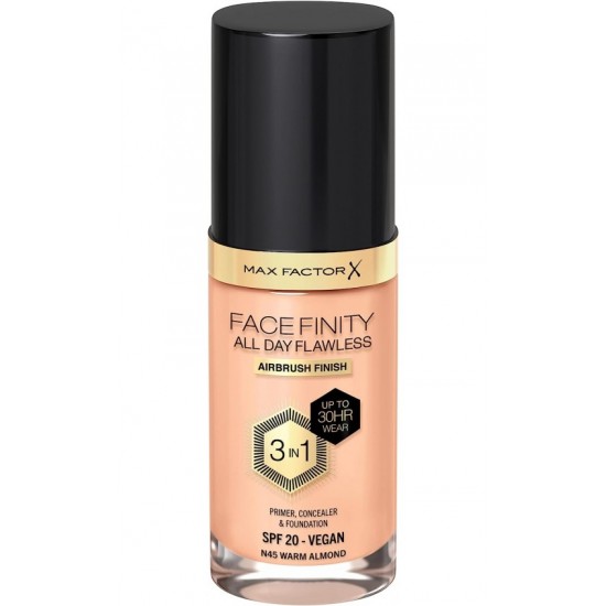 Max Factor Facefinity 3-in-1 All Day Flawless Liquid Foundation - 45 Warm Almond